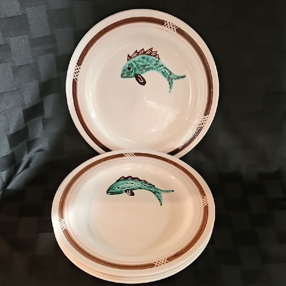 Vintage Hedebo Keramik Danmark Fish Ceramic Plates Set of 4 Mid Century